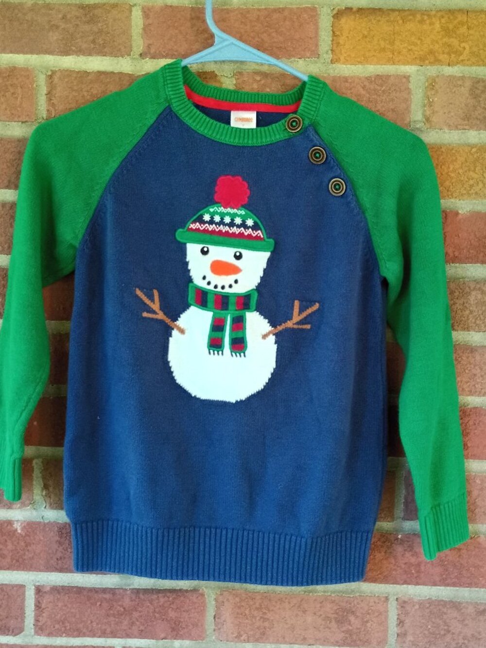 Vintage Style Gymboree Snowman Sweater with Button Detail on Shoulder Size 7